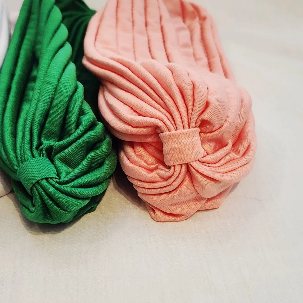 Set of 6 Crinkle Twist Ribbed Turban Headwraps Chemo Caps Polyester Accessory
